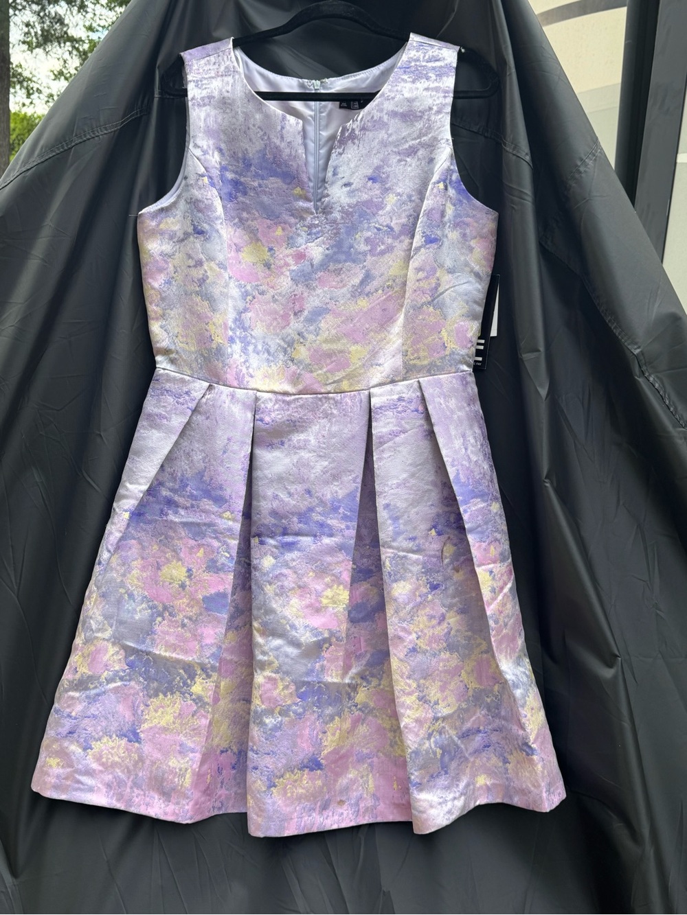 Leslie Fay Lavender and Pink Floral Jacquard Fit-and-Flare Dress